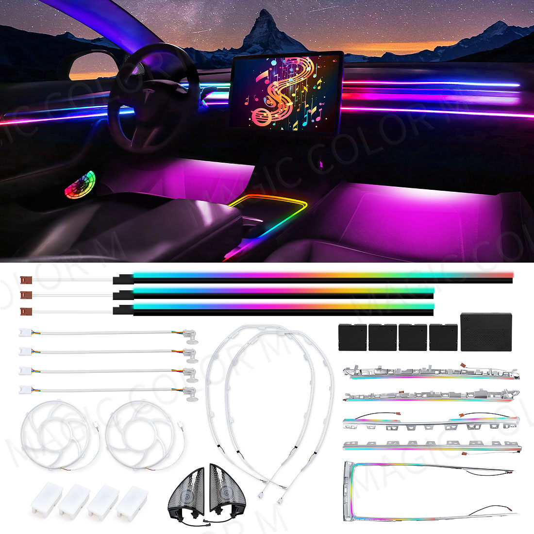 Interior Design Tech - إضاءة محيطية LED لسيارات تسلا موديل