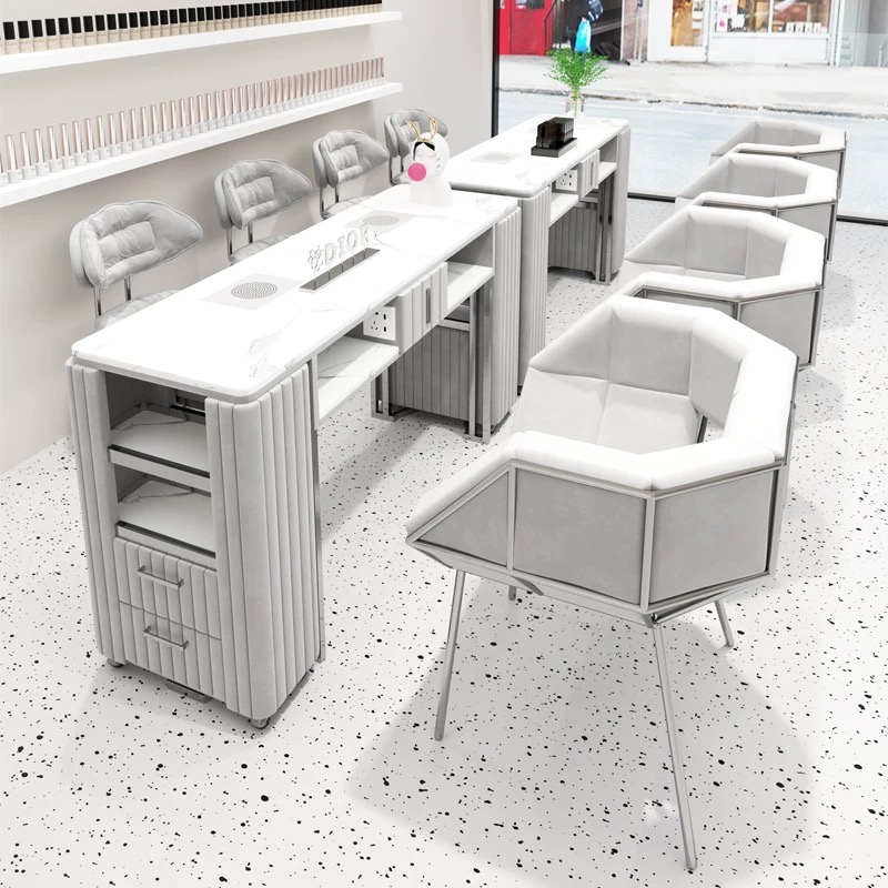 Interior Design Nail Salon - الفاخرة الحديثة البيج مسمار الفن الأثاث