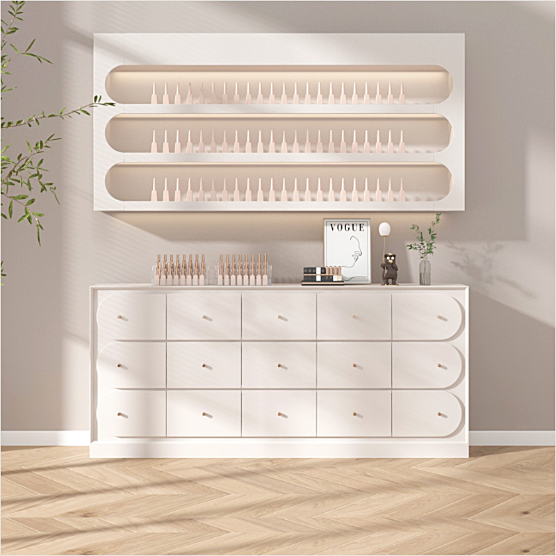 خزانة عرض متعددة الطبقات لصالو - مراجعة Interior Design Nail Salon وسعره